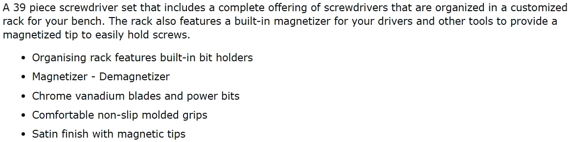 סט מברגים איכותי PERFORMANCE TOOL W1727 TEXT